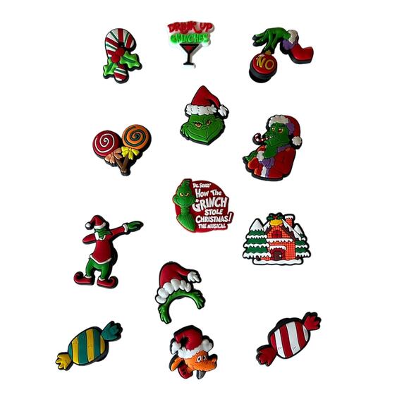 NEW Grinch Christmas SHOE CHARMS 13pc for Croc Clogs Shoes Zippers Backpacks + - Picture 1 of 6